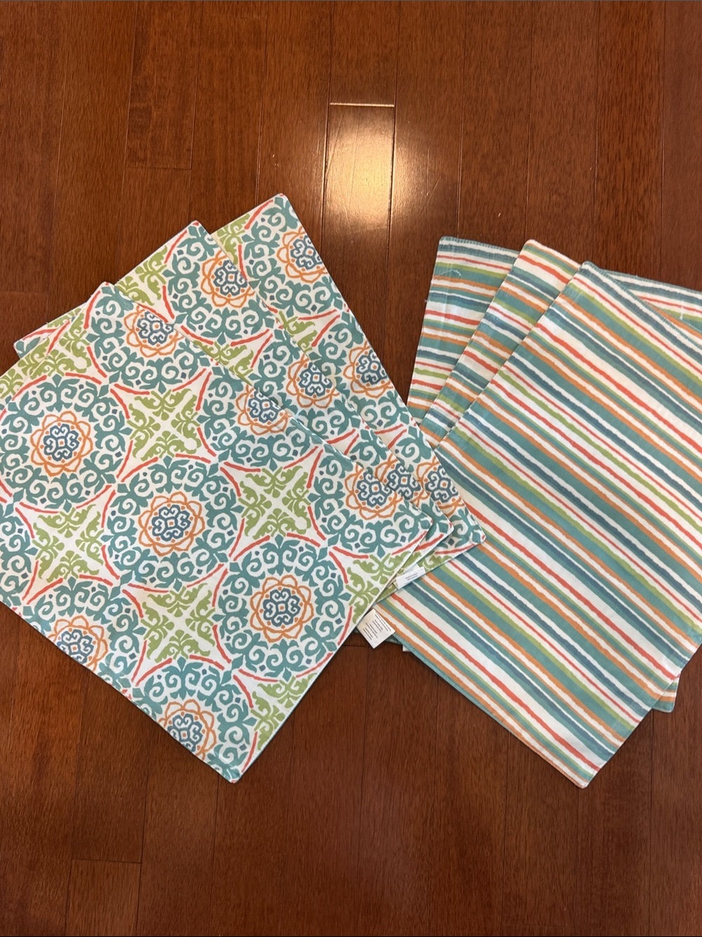 Set of 6 Reversible Cotton Placemats in Teal, Green & Orange